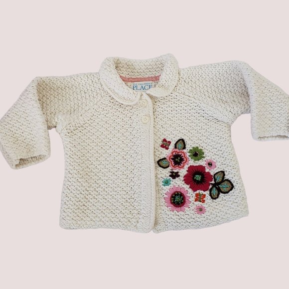 The Children's Place Knit Sweater W/Embroidered Flowers 3-6 Months - Picture 1 of 9